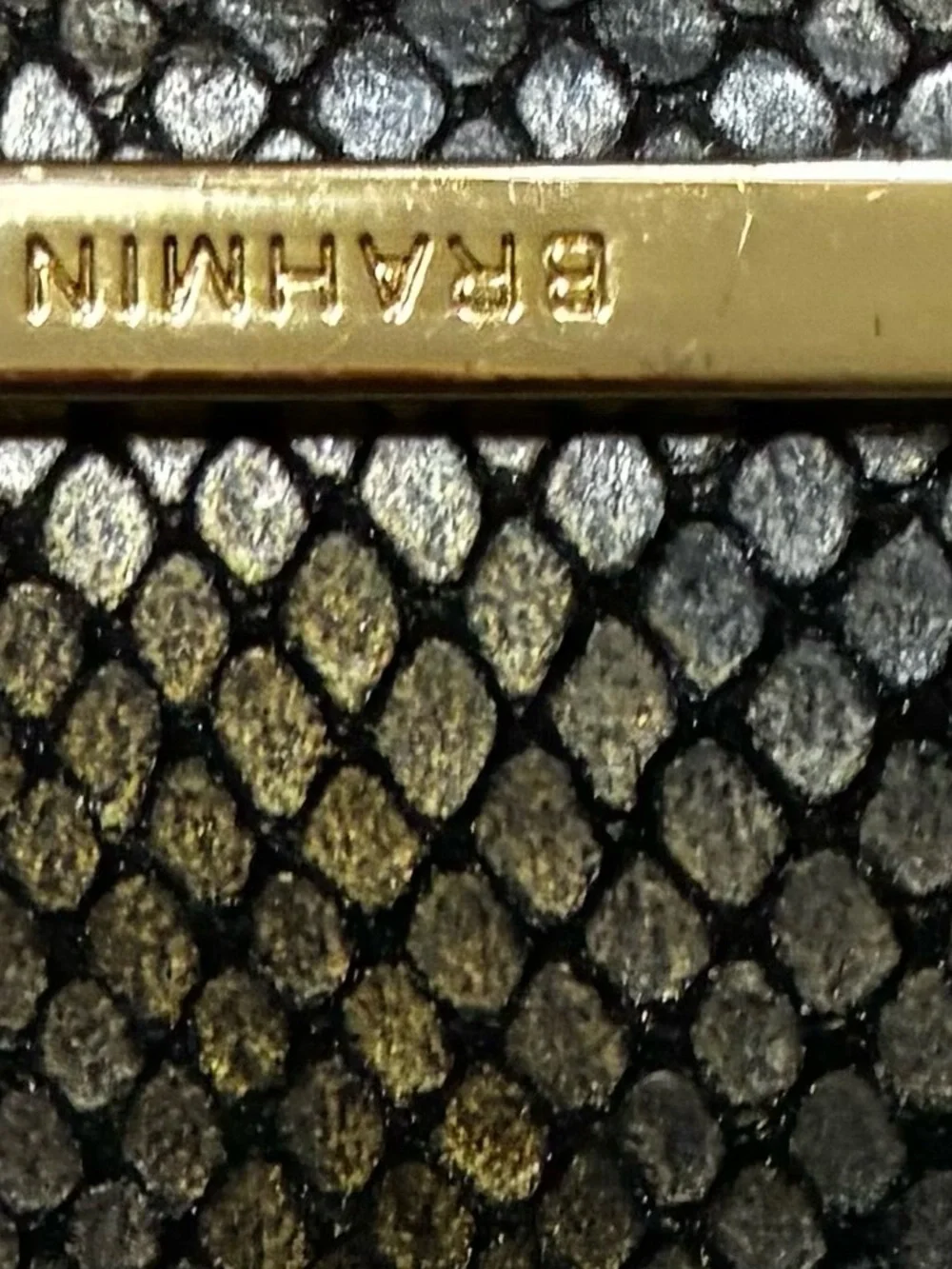 Brahmin EUC Snake-Embossed Leather Wallet - Black and Gold